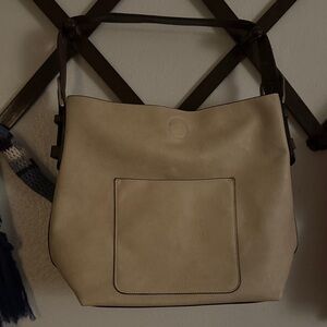 Beige Leather Shoulder Bag